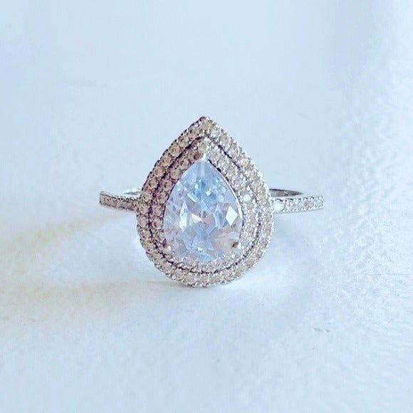 Anthropologie Jewelry - Teardrop diamond ring 8 pear shaped pave cubic zirconia sterling engagement wedd